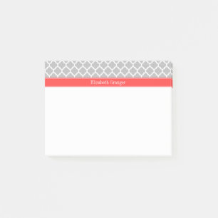Gray White Moroccan #5 Coral Red Name Monogram Post-it® Notes