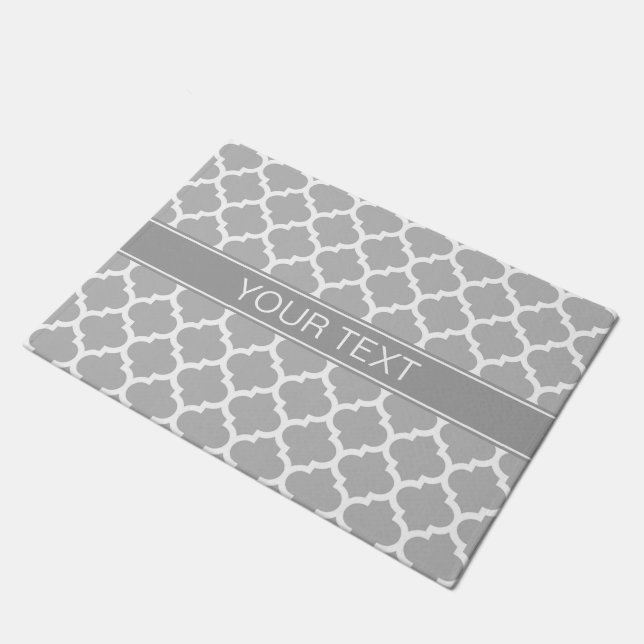 Gray White Moroccan #5 Dark Grey Name Monogram Deurmat (Schuin)