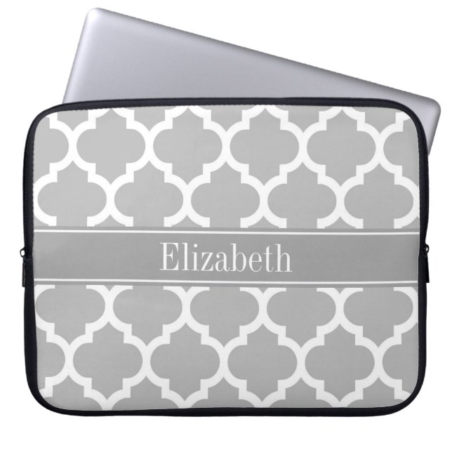 Gray White Moroccan #5 Dark Grey Name Monogram Laptop Sleeve (Voorkant)