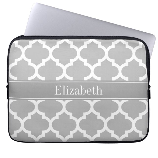 Gray White Moroccan #5 Dark Grey Name Monogram Laptop Sleeve (Voorkant)