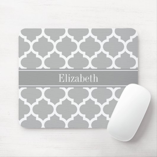 Gray White Moroccan #5 Dark Grey Name Monogram Muismat (Met muis)