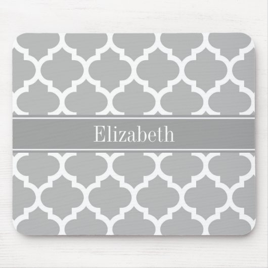 Gray White Moroccan #5 Dark Grey Name Monogram Muismat (Voorkant)
