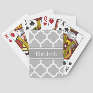 Gray White Moroccan #5 Dark Grey Name Monogram Pokerkaarten
