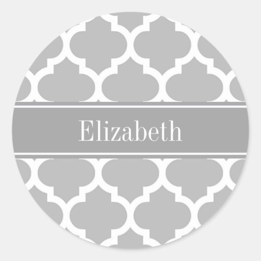 Gray White Moroccan #5 Dark Grey Name Monogram Ronde Sticker (Voorkant)