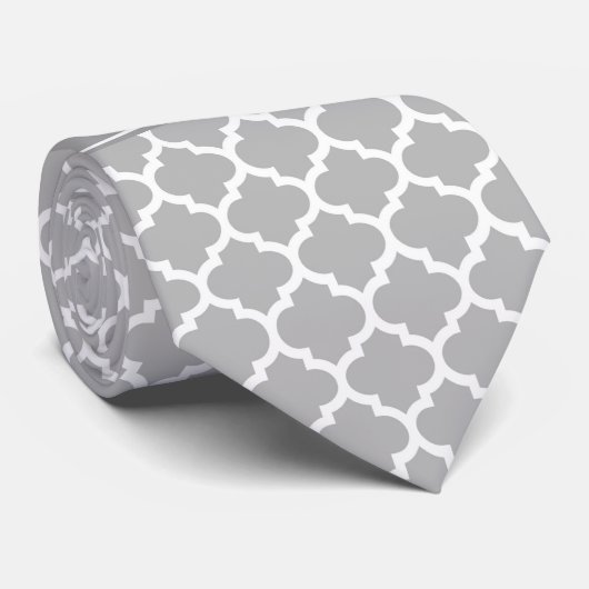 Gray White Moroccan #5 Dark Grey Name Monogram Stropdas (Opgerold)
