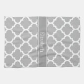 Gray White Moroccan #5 Dark Grey Name Monogram Theedoek (Horizontaal)