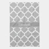 Gray White Moroccan #5 Dark Grey Name Monogram Theedoek (Verticaal)