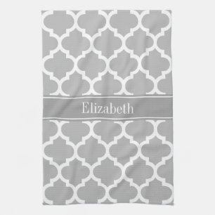Gray White Moroccan #5 Dark Grey Name Monogram Theedoek
