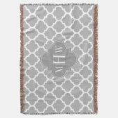 Gray White Moroccan #5 Grey 3 Initiaal Monogram Deken (Voorkant Verticaal)