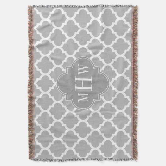 Gray White Moroccan #5 Grey 3 Initiaal Monogram Deken (Voorkant Verticaal)