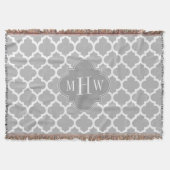 Gray White Moroccan #5 Grey 3 Initiaal Monogram Deken (Voorkant)