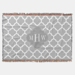 Gray White Moroccan #5 Grey 3 Initiaal Monogram Deken