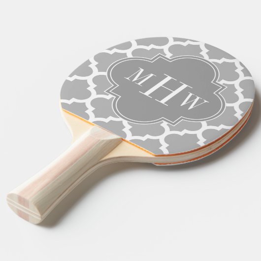 Gray White Moroccan #5 Grey 3 Initiaal Monogram Tafeltennisbatje (Voorkant Gekanteld)