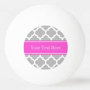 Gray White Moroccan #5 Hot Pink Name Monogram Pingpongbal