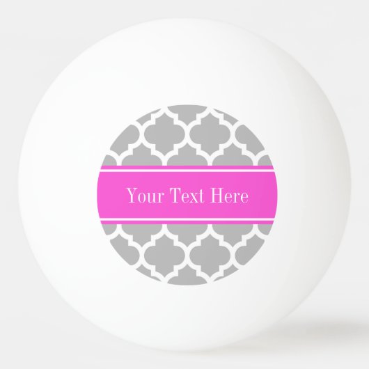 Gray White Moroccan #5 Hot Pink Name Monogram Pingpongbal (Voorkant)