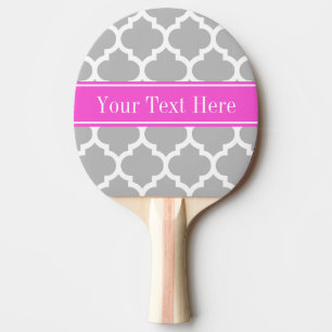 Gray White Moroccan #5 Hot Pink Name Monogram Tafeltennisbatje