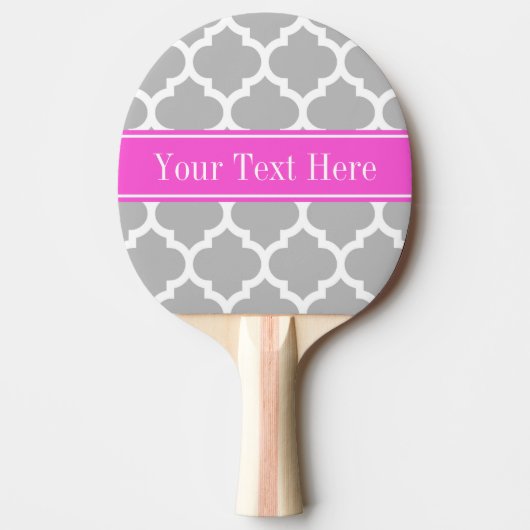 Gray White Moroccan #5 Hot Pink Name Monogram Tafeltennisbatje (Voorkant)