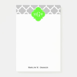 Gray White Moroccan #5 Limoen Grn 3 Initiaal monog Post-it® Notes