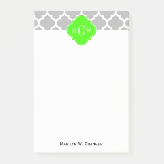 Gray White Moroccan #5 Limoen Grn 3 Initiaal monog Post-it® Notes (Voorkant)