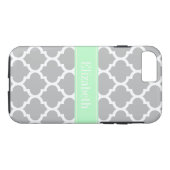 Gray White Moroccan #5 Mint Name Monogram Case-Mate iPhone Case (Achterkant (Horizontaal))