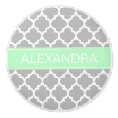 Gray White Moroccan #5 Mint Name Monogram Keramische Knop (Voorkant)