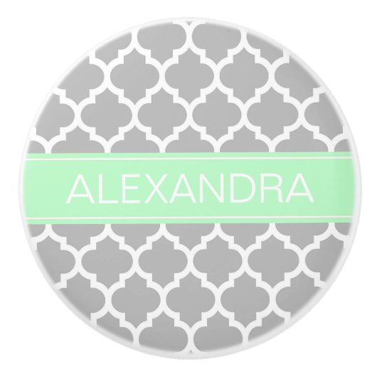 Gray White Moroccan #5 Mint Name Monogram Keramische Knop (Voorkant)