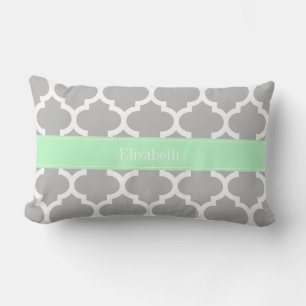 Gray White Moroccan #5 Mint Name Monogram Kussen