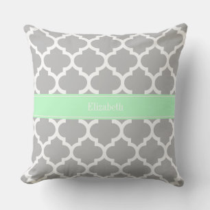 Gray White Moroccan #5 Mint Name Monogram Kussen