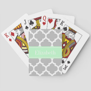 Gray White Moroccan #5 Mint Name Monogram Speelkaarten