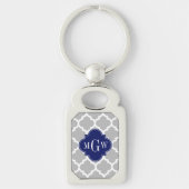 Gray White Moroccan #5 Navy 3 Initiaal Monogram Sleutelhanger (Voorkant)