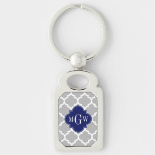Gray White Moroccan #5 Navy 3 Initiaal Monogram Sleutelhanger