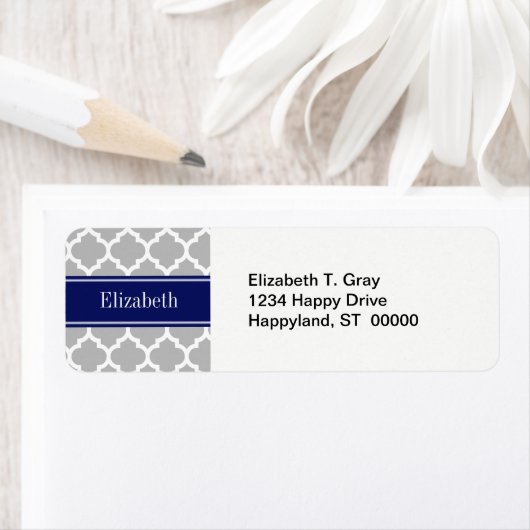 Gray White Moroccan #5 Navy Blue Name Monogram Etiket (Insitu)