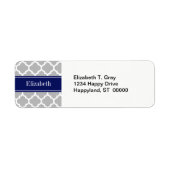 Gray White Moroccan #5 Navy Blue Name Monogram Etiket (Voorkant)