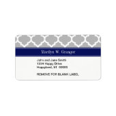 Gray White Moroccan #5 Navy Blue Name Monogram Etiket (Voorkant)