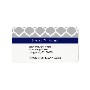 Gray White Moroccan #5 Navy Blue Name Monogram Etiket