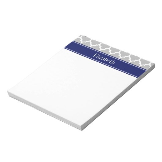 Gray White Moroccan #5 Navy Blue Name Monogram Notitieblok (Linkerzijde)