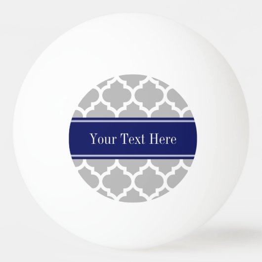 Gray White Moroccan #5 Navy Blue Name Monogram Pingpongbal (Achterkant)
