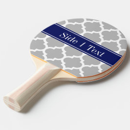 Gray White Moroccan #5 Navy Blue Name Monogram Tafeltennisbatje