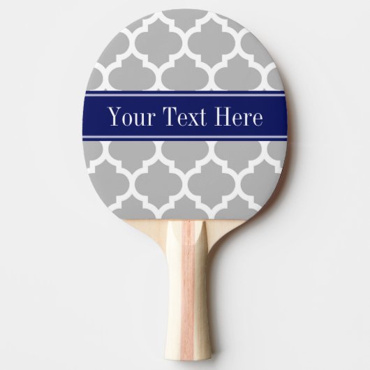 Gray White Moroccan #5 Navy Blue Name Monogram Tafeltennisbatje (Voorkant)
