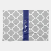 Gray White Moroccan #5 Navy Blue Name Monogram Theedoek (Horizontaal)