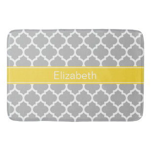 Gray White Moroccan #5 Pineapple Name Monogram Badmat