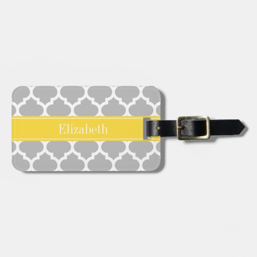 Gray White Moroccan #5 Pineapple Name Monogram Bagagelabel (Voorkant horizontaal)