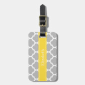 Gray White Moroccan #5 Pineapple Name Monogram Bagagelabel (Voorkant verticaal)