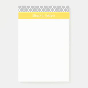 Gray White Moroccan #5 Pineapple Name Monogram Post-it® Notes