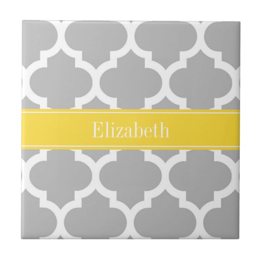 Gray White Moroccan #5 Pineapple Name Monogram Tegeltje (Voorkant)