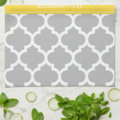 Gray White Moroccan #5 Pineapple Name Monogram Theedoek (Gevouwen)