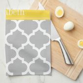 Gray White Moroccan #5 Pineapple Name Monogram Theedoek (Quarter Fold)