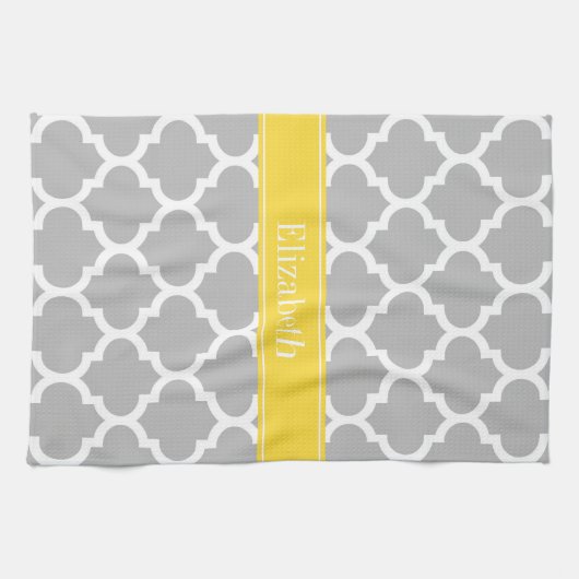 Gray White Moroccan #5 Pineapple Name Monogram Theedoek (Horizontaal)
