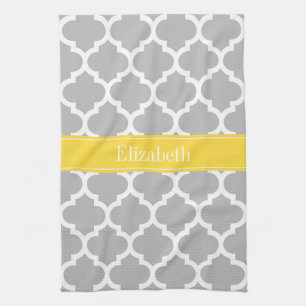 Gray White Moroccan #5 Pineapple Name Monogram Theedoek