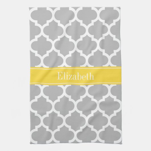 Gray White Moroccan #5 Pineapple Name Monogram Theedoek (Verticaal)